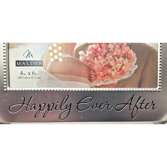 Malden 4x6 Wedding Happily Ever After Photo Frame w/Jewels Silvertone Metal NEW - Picture 3 of 8
